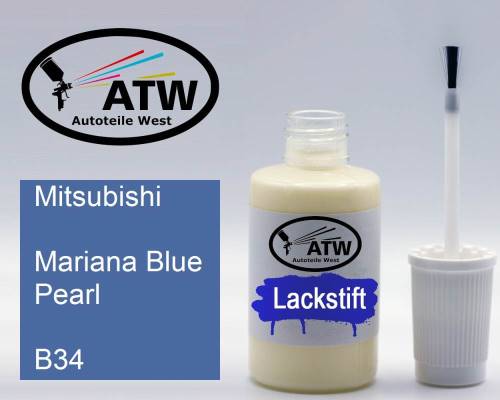 Mitsubishi, Mariana Blue Pearl, B34: 20ml Lackstift, von ATW Autoteile West.